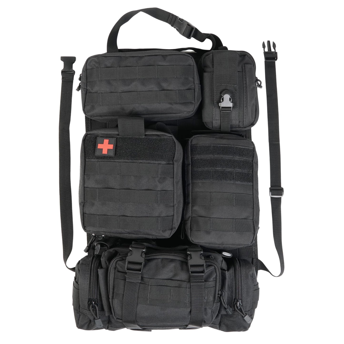 STUFFSTASH Tactical Seat Back Organizer — Universal Vehicle MOLLE Panel with 5 Detachable Pouches