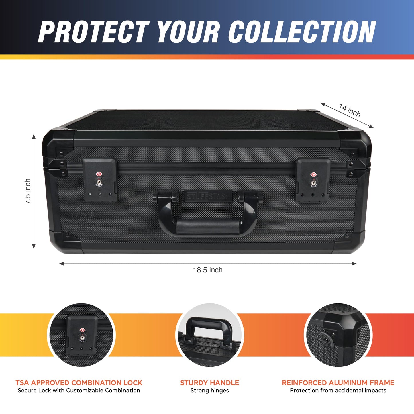 STUFFSTASH Graded Card Storage Case — Holds 180+ Slabs with Combination Lock