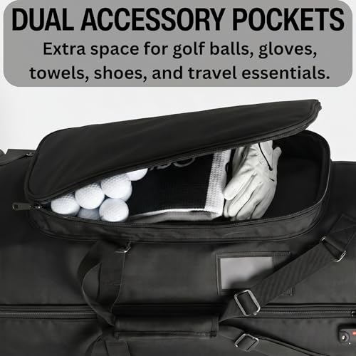 STUFFSTASH Golf Travel Bag for Airlines with Wheels, Hard ABS Shell Golf Travel Case, Internal Support Bar, YKK Zippers, TSA Lock, Waterproof Pockets, Golf Club Travel Bag for Airplane Travel
