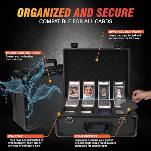 STUFFSTASH Graded Card Storage Case – Fits 180+ PSA, GMA, BGS, SGC Slabs – TSA Approved Combination Lock, Reinforced Corners, Removable Foam Dividers, Trading Card Collector Box