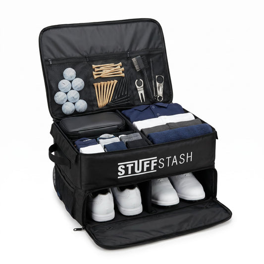 STUFFSTASH Golf Trunk Organizer for Car – Rigid, Won’t Collapse | Ventilated Shoe Compartment, Adjustable Dividers & Mesh Pockets | Golf Gift for Men & Women | Premium Car Trunk Storage Organizer